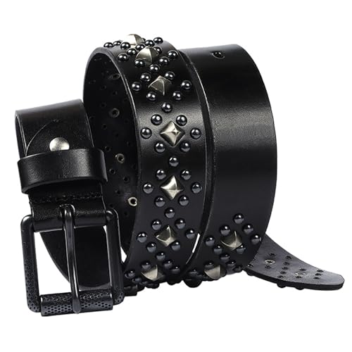 Studded Belt Metal Punk Rock Rivet Belts for Women, Men, Vintage Grommet Belt Gothic Genuine Leather Belts for Jeans