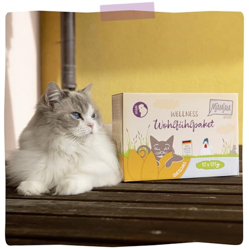 MjAMjAM – Premium Nassfutter für Katzen - Wellness Wohlfühlpaket Huhn, 12er Pack (12 x 125g), getreidefrei mit extra Fleisch