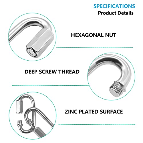 50Pcs Quick Links, 1/4” Chain Links Connector, 620Lbs Capacity Heavy Duty Carabiner Clips, Galvanized Thread Quick Link Hardware For Safety Chain Swing Gym Hammock, Screw Lock Oval Locking Carabiner #TOP2