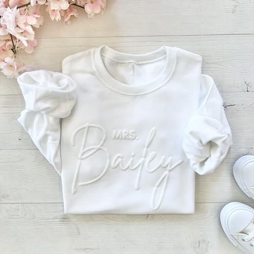 Up2ournecksinfabric Bride Sweatshirt Mrs Sweatshirt - Custom Mrs Sweatshirt - New Mrs - Honeymoon Pajamas - Wedding Gift - Future Mrs. Gift Multiple Colors4