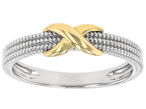 JTV Sterling Silver & 18k Yellow Gold Over Sterling Silver 5mm Polished & Textured Infinity Ring