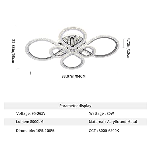 Liangshs Modern Ceiling Light Fixture Led Chandelier Remote Control Dimming 80W 3000K-6500K Metal Polished Acrylic Flush Mount Lamp Suitable For Living Room Bedroom Dining Room Kitchen Foyer #TOP4
