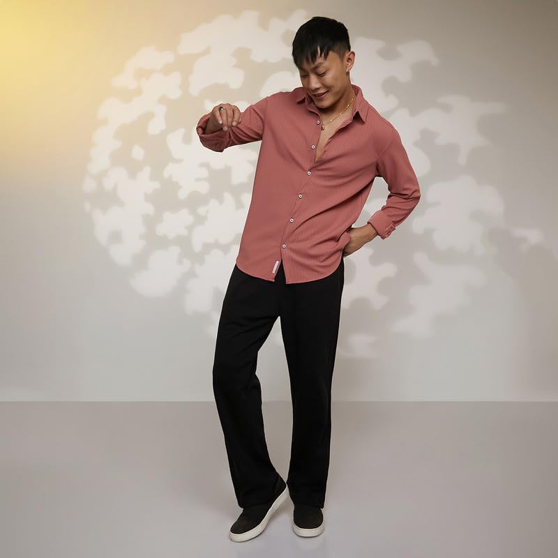 Image of CAHOOT Men's Veined-Textured Shirt | Casual Wear | Spread Collar | Long Sleeve | Button Closure | Shirt Crafted with Comfort Fit for Everyday Wear