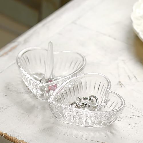 LOULIQIGIFT 2pcs 3.1in Crystal Ring Holder Heart Trinket Dish for Jewelry