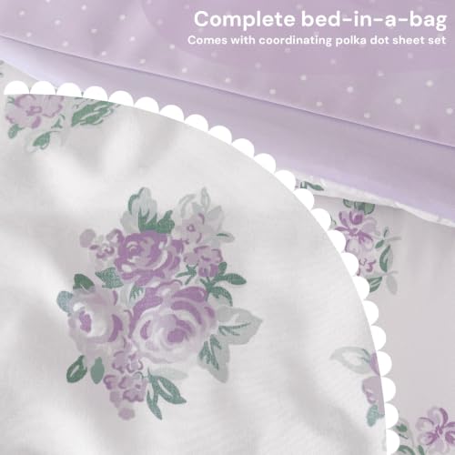 Image of Full Size Comforter Sets for Girls - 7 Pieces Purple Lavener Bed in a Bag | Floral Full Bedding Set, Soft Lightweight Cute Comforter with Printed Sheets, Pillowcases & Shams for All Seasons