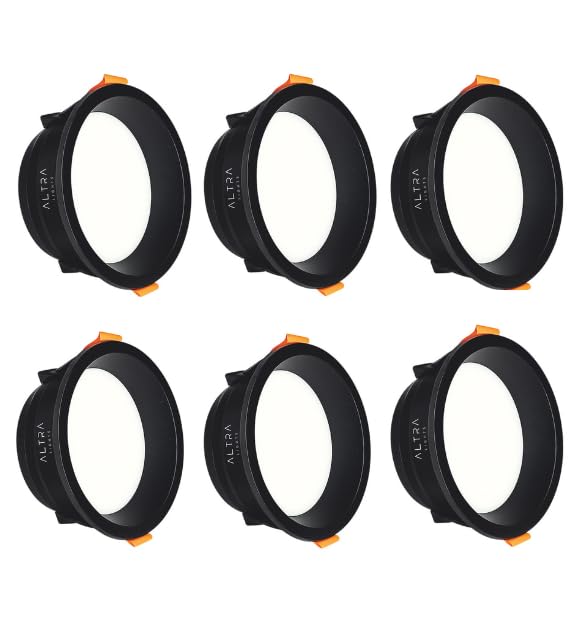 ALTRALIGHTS 15W Round LED Panel Low Deep Down Light for POP & False Ceiling Roof | 3in1 | 3 Colour - Cool, Natural,Warm White | Polycarbonate Downlight | Black Body Surface Ceiling Light - Pack of 6