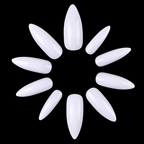 ECBASKET 500PCS Stiletto False Nails Artificial Nail Tips 10 Sizes Perfect Length Full Coverage Fake Nails (White)