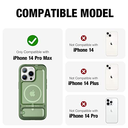 Raptic Double Bracket For Iphone 14 Pro Max Case, [Compatible With Magsafe] [6Ft Military-Grade Drop Protection] [2 Stands And 3 Modes], Slim Phone Case With Adjustable Stand, Kickstand, Forest Green #TOP6