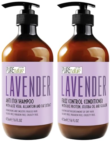 Image of Lavender Repair Shampoo and Conditioner Set - Sulfate Free, Moisturizing and Anti Frizz Formula for Dry, Damaged Hair - Salon Grade - Anti Itch Treatment for Women and Men - 16 Fl Oz (Set of 2)