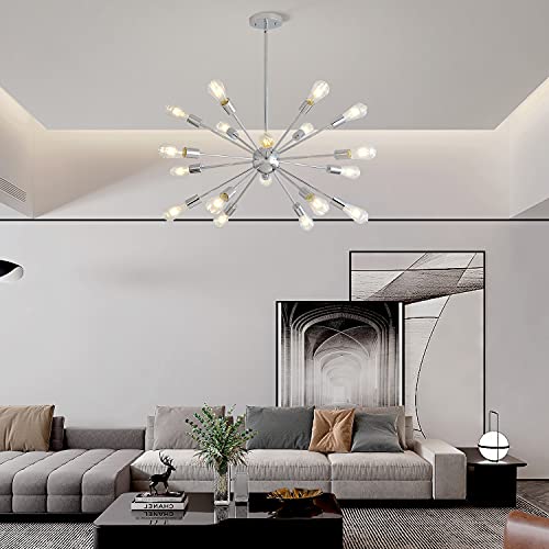 Jklx Mid-Century Sputnik Chandeliers 18-Lights, Modern Semi Flush Mount Ceiling Light Fixture Industrial Retro Hanging Lamps For Kitchen Living Room Dining Bedroom Corridor, Chrome（Bulb Not Included） #TOP1