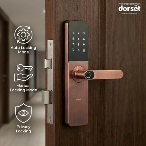 Image of Dorset DG 102 Mortise Digital Door Lock with Fingerprint, Password, RFID & Key Access | Anti-Theft Password & Intrusion Detection | Auto & Manual Locking Modes | 3-Year Warranty, Copper Finish