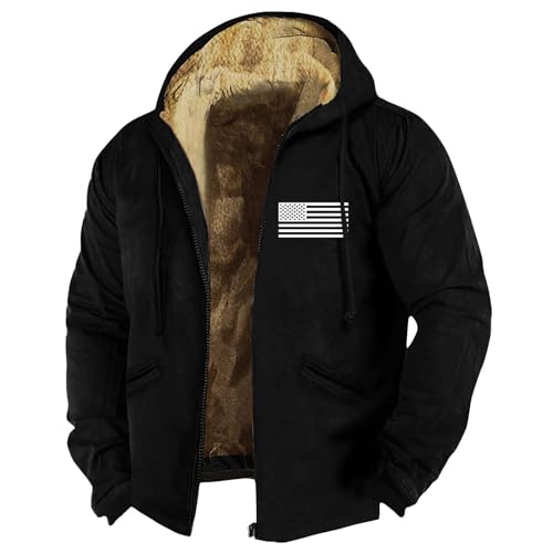 Genérico Parka Hombre Invierno Forro Polar Elegante Chaqueta Borreguito Termica Cazadora Con Capucha y Cremallera Oversize Abrigo Bomber Nieve Esqui Casaca Negro 4XL