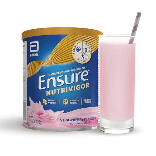 Ensure NutriVigor Nutritional Shake – Strawberry Flavour – 400g – Food Supplement with Protein, HMB & 27 Vitamins & Minerals – Supports Strength, Energy & Immunity – With Vitamin D, C & B