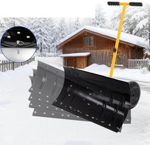 Heavy-Duty 29" Wide Snow Plow with Adjustable Handle & Blade Angle for Efficient Driveway Snow Removal - Durable Wheeled Design (Black)