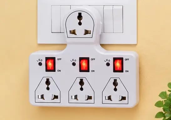 pure exorte 3 pin universal multi plug travel adaptor home applications, computers, laptops | 4 socket 3 switch multi plug 6a universal travel extension board with safety switches | 600w (white, os)