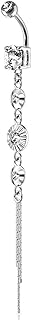 Pierced Owl CZ Centered Crystal Drop Chain Dangling Belly Button Ring in 316L Stainless Steel (Clear) Price In India