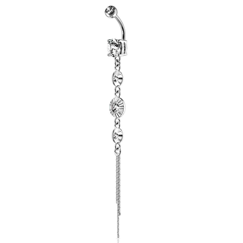 Pierced Owl - 14GA 316L Stainless Steel CZ Centered Crystal Drop Chain Dangling Belly Button Ring