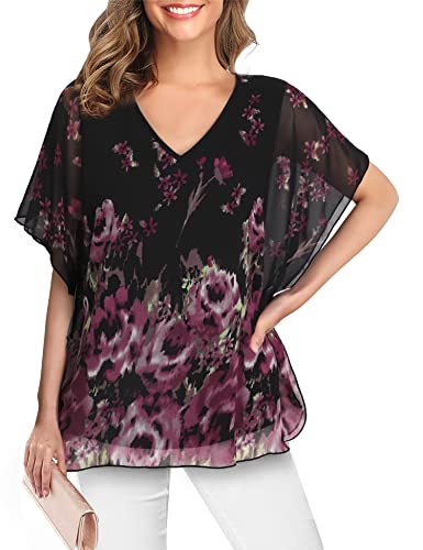 Lotusmile Women's Loose Flouncing Flutter Sleeve Double-Layered Shirt Chiffon Elegant Dressy Blouse Work Tops2