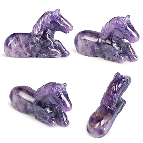 Leadgem Amethyst Horse Figurine 2" Hand Carved Healing Crystal And Stones Horse Paperweight Table Centerpiece Ornament #TOP1