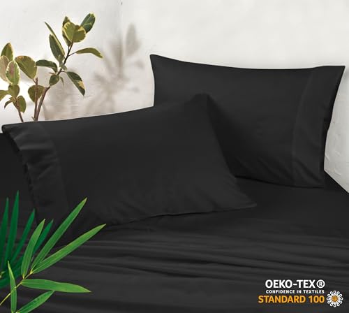 Image of Royale Linens Cooling Pillow Cases Queen Size Set of 2-100% Rayon Derived from Bamboo Cooling Pillowcase for Hot Sleepers - Soft & Silky Pillow Covers with Envelope Closure (Black 20x30 Inches)