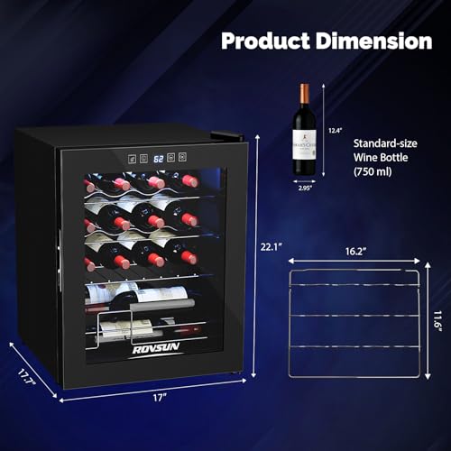 Image of ROVSUN 16 Bottle Wine Cooler Refrigerator, Freestanding Compressor Wine Chiller, Beverage Wine Fridge with Digital Temperature Control & Double-layer Glass Door for Red White Wine, Champagne, Beer