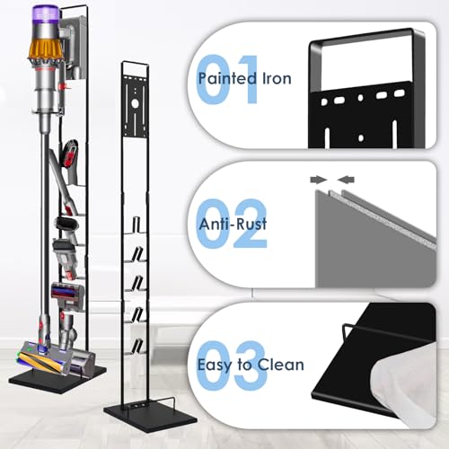 Image of Lasvea Vacuum Stand for V6, V7, V8, V9,V10, V11, V12, V15 Cordless Cleaners - Heavy Base Metal Bracket Holder Organizer with Trigger Lock, On /Off Control Clamp, Accessory & Attachment Storage
