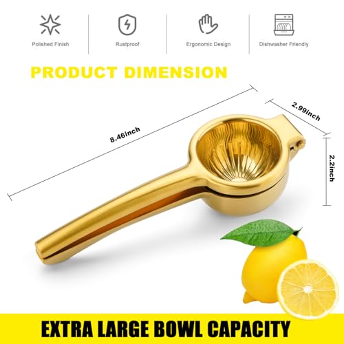 SHIKORI Lemon Squeezer, Large Heavy Duty Handhelp Juicer for Lemon, Stainless Steel Hand Press Citrus Juicer, Lime Squeezer Bar Tool, Manual Citrus Press (Gold) - Image 3