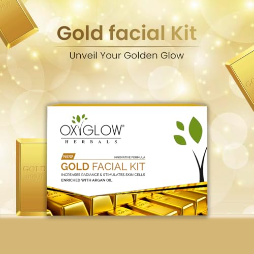 Image of OxyGlow Hebals Gold Facial Kit 260g | Increase Radiance & Stimulate Skin Cell | Enriched wih Argan Oil | For All Skin Types | For Women