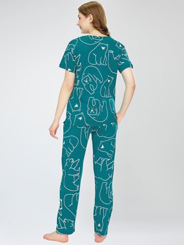 Image of ZEYO Night Suit for Women's Polar Bear Printed Cotton Night Dress of Top and Pajama Set 5776