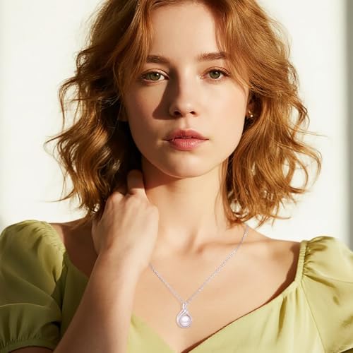 Pearl Pendant Infinity Necklace for Women,925 Sterling Silver Pendant Jewelry,Anniversary Christmas Birthday Gifts for Wife, Mom, Dauhter, Girlfriend,Her3