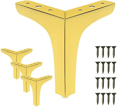 Aukomer Metal Furniture Legs 6 Inch Gold Legs for Furniture Set of 4 - Modern Sofa Feet - Heavy Duty Dresser Legs - DIY Replacement for Sofa Cabinet Dresser Cupboard Chair (6 inch, Gold)