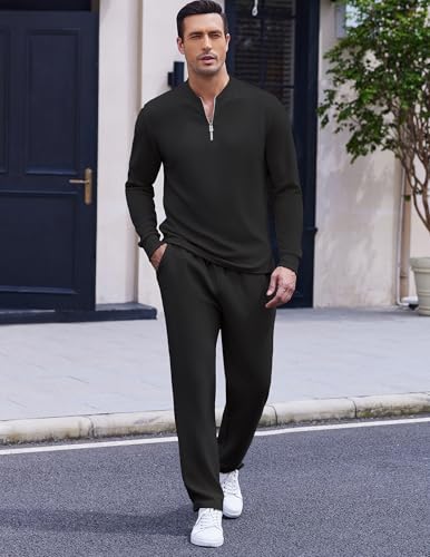 COOFANDY Men's 2 Piece Tracksuit Set Polo Athletic Sweatsuit Quarter Zip Jogging Long Sleeve Casual Sports Outfits2