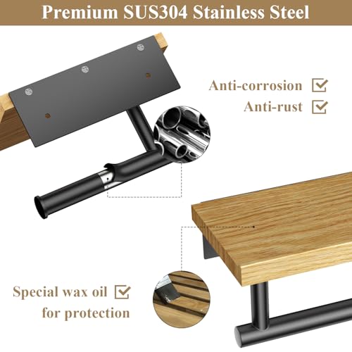 Image of Tindbea Toilet Paper Holder with Wood Shelf, Wooden Wall Mount Tissue Roll Holder, Matte Black Stainless Steel Bathroom Accessories Decor for Household Home Apartment Restroom Essential (Red Oak)