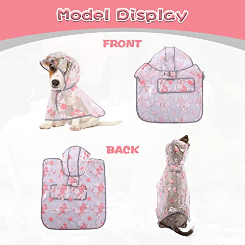 Ikipuko Dog Rain Jacket, Clear Flower Pattern Rain Coat For Dogs Small Dog Raincoat With Hood Waterproof Dog Raincoat Portable Dog Poncho Raincoat For Large Dogs(Pink,L) #TOP3