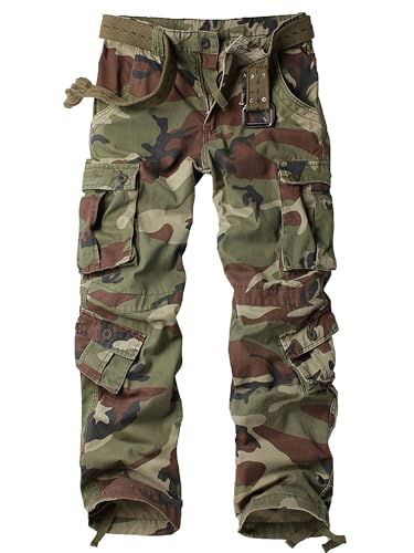AKARMY Men's Casual Cargo Pants Military Army Camo Pants Combat Work Pants with 8 Pockets Battlefield Camo 36