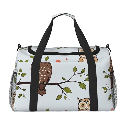 Owls Birds Print Travel Duffle Bag - Foldable Personal Item Travel Bag for Women & Men,Carry-On Convertible Crossbody Tote Bags with Adjustable Shoulder Strap & Pockets 13x10.2x19.7 in