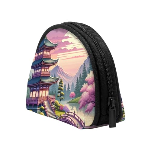 Portable Coin Purse Japanese-Temple-Fuji-Sakura Mini Zippered Money Pouch Card Holder4