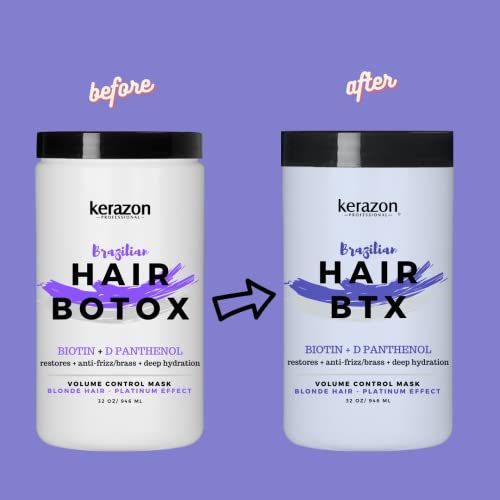 Kerazon Blonde Brazilian Hair Botox Treatment Purple Mask Platinum Effect & Silver Hair Providing Smoothing, Deep Hydration, Anti-Brass, Shine, Softness, Volume And Frizz Control. Salon Size. #TOP3
