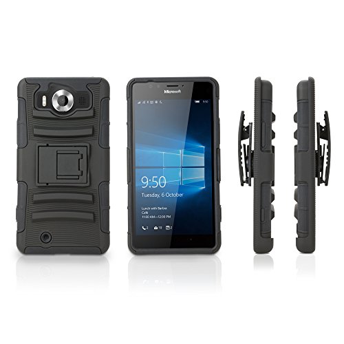 Holster for Nokia Lumia 950 (Holster by BoxWave) - Dual+ Max Holster, Shell Cover and Belt Clip Holster with Kickstand for Nokia Lumia 950 - Pitch Black