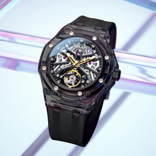 Image of OLEVS Watch Men Self Winding Luxury Skeleton Mechanical Business Dress Sapphire Wrist Watches Calendar