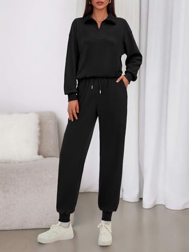 BTFBM Women's 2 Piece Tracksuit Fall Outfits 2025 Long Sleeve Half Zip Sweatshirt Sweatpants Lounge Set Sweatsuits