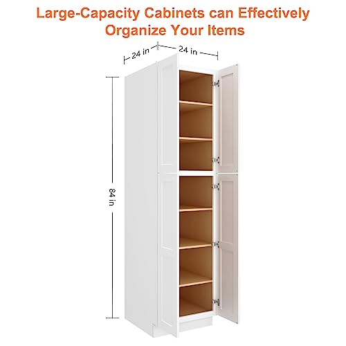 84" High Traditional Freestanding Kitchen Pantry Wall Cabinet with Adjustable Shelves and Doors, a Practical Piece of Furniture for Kitchens, Living Rooms, Checkrooms, Bathrooms and More, Shaker White