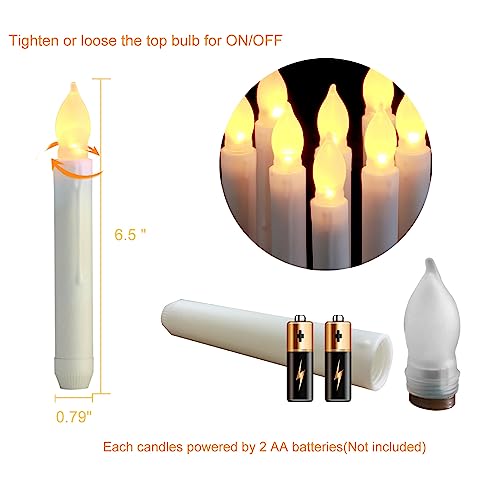 Image of Amagic 12 Pcs Flameless LED Taper Candles, No Remote, Magical Hanging Floating Candles, Battery Operated Candlesticks, Electric Fake Candles Flickering 6.5 inch for Halloween Party Church Christmas Decor