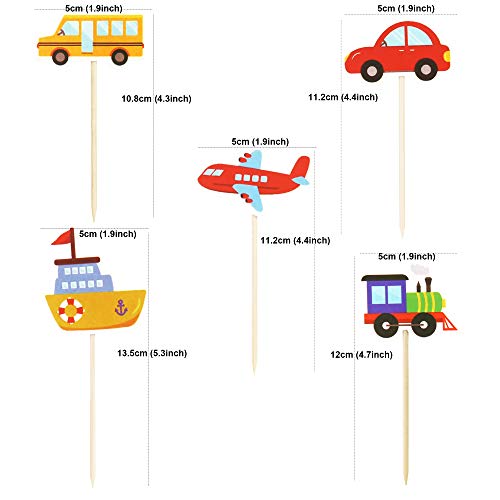 Ercadio 30 Pack Transportation Cupcake Toppers Bus Car Ship Train Airplane Cupcake Picks Baby Shower Birthday Party Cake Decoration #TOP1