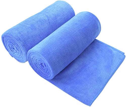 Image of JML Microfiber Bath Sheet Towels, Blue, 35 inch x 70 inch, 2 Pack | Hanging Loop, Oversized, Soft, Super Absorbent, Fast Drying, For Body, Sports, Fitness, Yoga