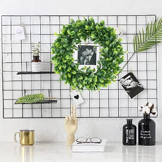 Geboor Faux Boxwood Wreath, 15" Artificial Green Leaves Wreath For Front Door Hanging Wall Windows Decoration Holiday Festival Wedding Decor #TOP2