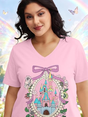 Image of NANYUAYA Plus Size Magic Shirts for Women Castle Kingdom Graphic Magical T Shirt Cute Holiday Princess Tee Vacation Tops