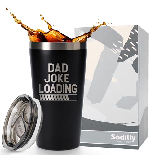 Product Image of the Sodilly 16 oz Black Insulated Coffee Tumbler - Dad Joke Loading - Premium Quality Stainless Steel - Permanent Laser Engraved Design - Perfect For Any Beverage - No Risk Purchase - Gifts For Dad