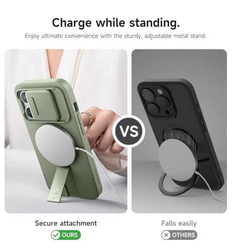 Image of SURITCH for iPhone 14 Pro Case with Magnetic Camera Slide Cover and Adjustable Kickstand, Compatible with MagSafe, Shockproof Bumper Case Slim Protective Cover for iPhone 14 Pro 6.1 Inch, Green