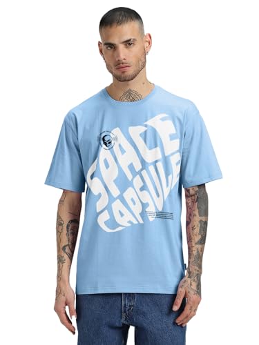 Image of Veirdo Men's Cotton Oversized Fit Oversized Baggy Fit Drop Shoulder Cool and Stylish Graphic Printed Design Half Sleeve T-Shirt (Available Sizes: S to 2XL)